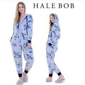 NWT Hale Bob Pajama Jumpsuit XL Soft Velour Hoodie One Piece PJs All-over Poodle